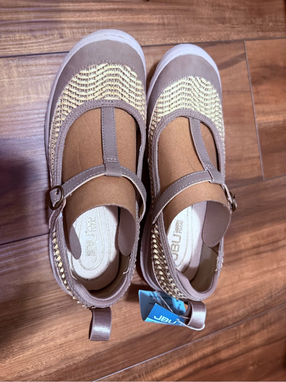 JBU Women’s Tan and Cream Woven Mary Jane Flats